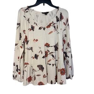 Ralph Lauren tan beige floral peasant M blouse boho cottagecore flowy neutral